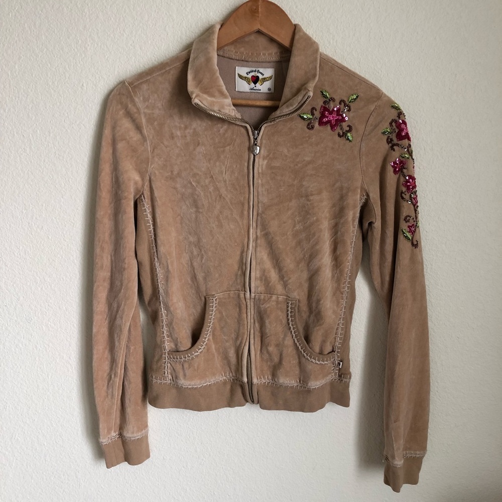 Twisted Heart velour embroidered zip up